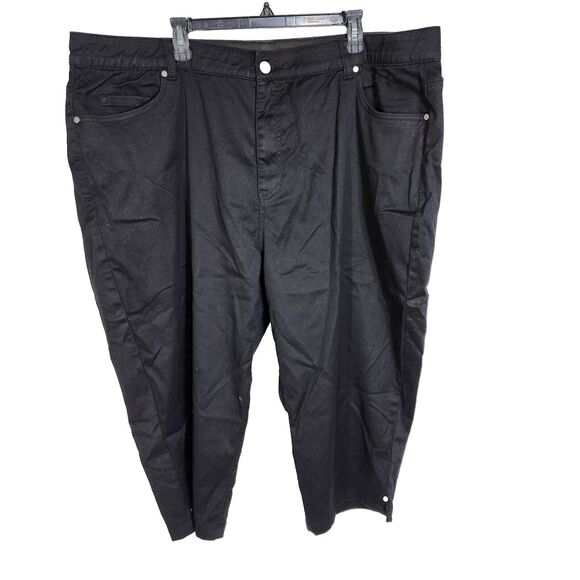 Catherines Women's Capri Crop Pants Plus Size 30W Sateen Stretch Black High Rise - Picture 1 of 9